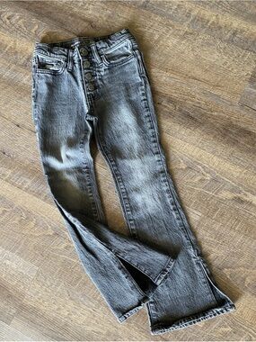 Old Navy Girls High Rise Grey/Black Denim Flare Jeans 8 Slits Buttons